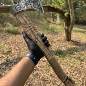 D2 Tool Steel Axe - Burn Ash Wood handle