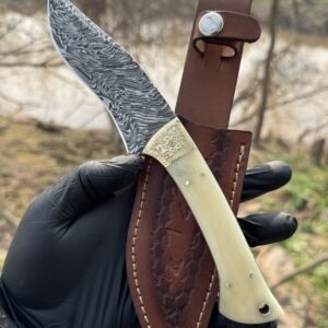 Damascus Skinner knife - Camel bone