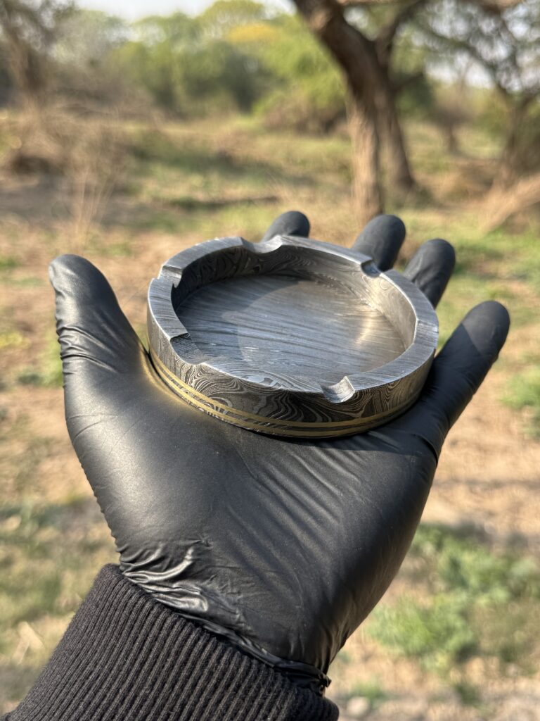 Damascus Ash Tray with Brass liners