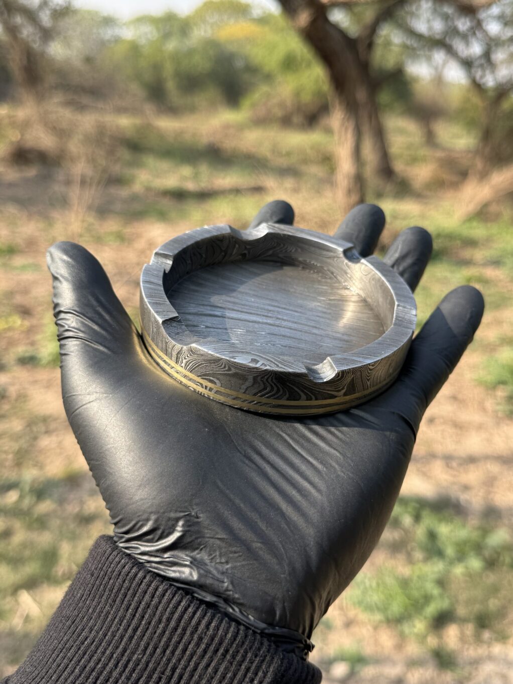 Damascus Ash Tray with Brass liners