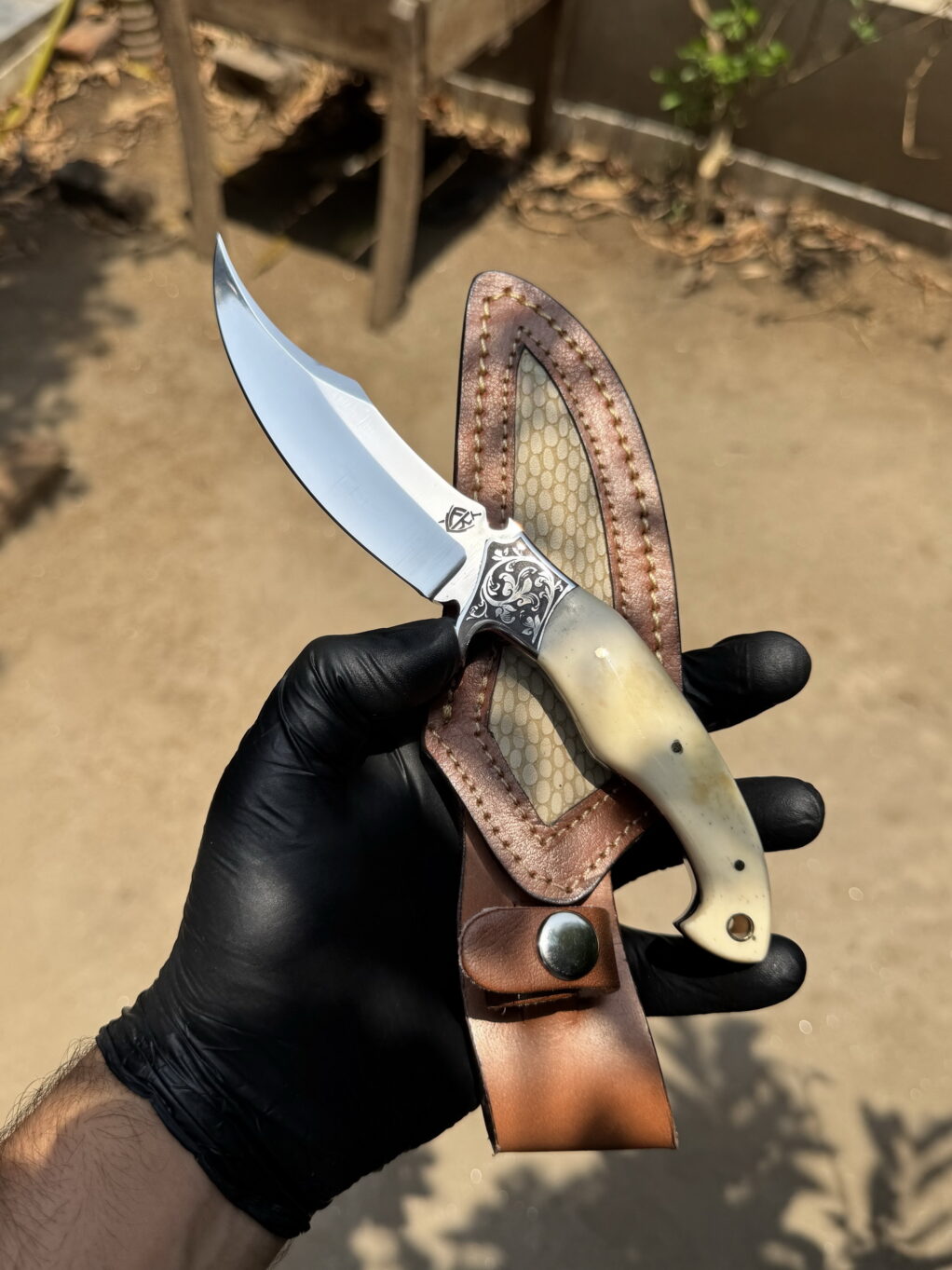 D2 Tool Steel EDC Knife - Camel bone handle